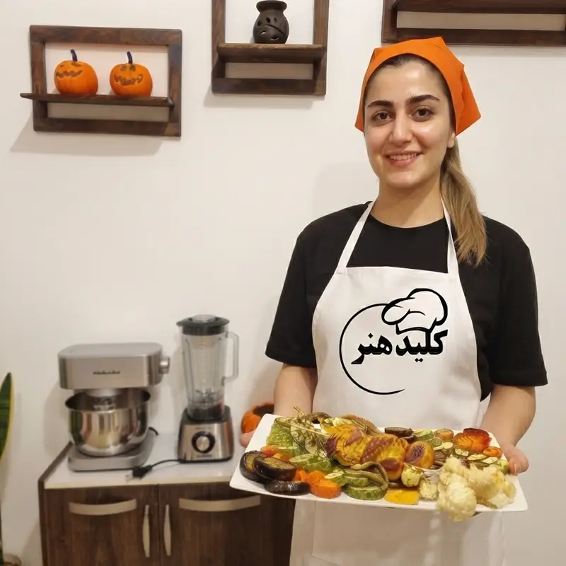 خروجی عملی دوره غذاهای رژیمی کلید هنر اصفهان؛ بشقاب سبزیجات گریل رنگارنگ و کم‌کالری حاصل آموزش پخت سالم