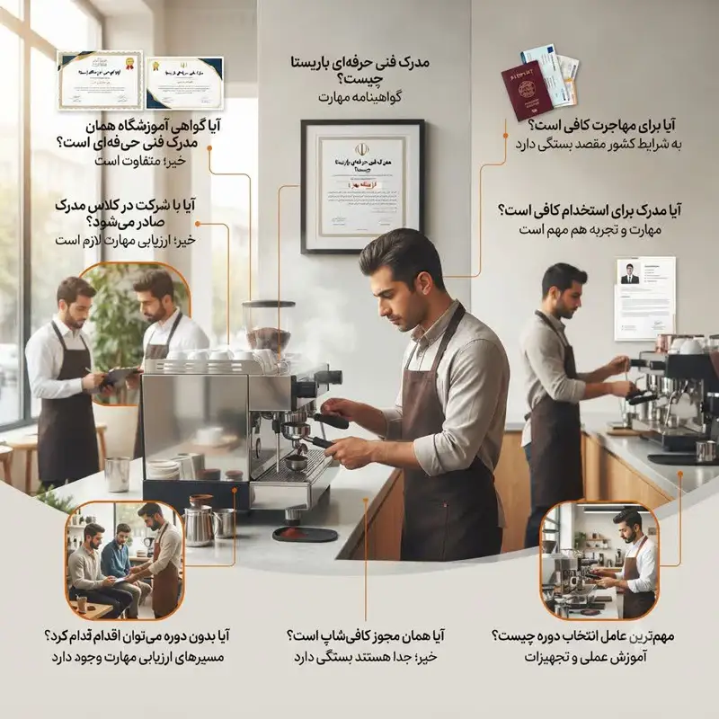 مهم‌ترین نکات درباره مدرک فنی حرفه‌ای باریستا شامل اعتبار، مهاجرت و استخدام